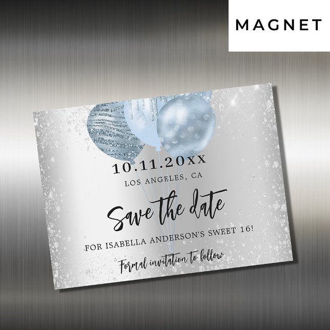 Sweet 16 silver blue balloons magnet save the date (Creator Uploaded)