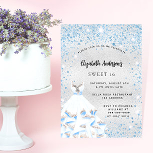 Sweet 16 silver blue sparkles party invitation