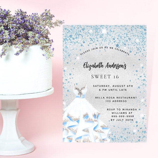 Sweet 16 silver blue sparkles party luxury invitation (Creator Uploaded)