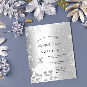 Sweet 16 silver dress glitter budget invitation