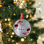 Sweet 16 silver floral geometric burgundy name metal tree decoration<br><div class="desc">A 16th birthday ornament with templates for a name, date, and age 16. Trendy bohemian boho style. Decorated with watercolored roses in burgundy and pink. Glamourous, shiny faux silver metallic looking background on both front and back. A faux silver geometric frame. Perfect both as a birthday gift, keepsake or as...</div>