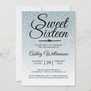 Sweet 16 Silver Glitter Ombre 16th Birthday Invitation