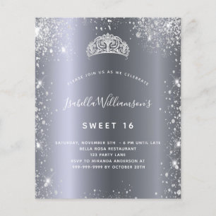 Sweet 16 silver glitter tiara invitation