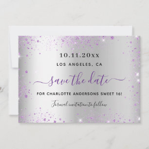 Sweet 16 silver purple save the date
