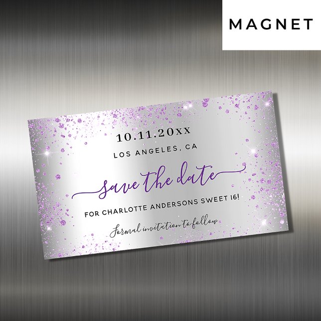 Sweet 16 silver purple save the date magnet (Creator Uploaded)