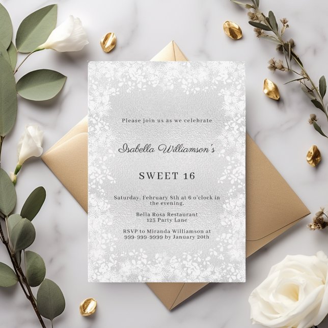 Sweet 16 silver snowflakes elegant party invitation (Creator Uploaded)