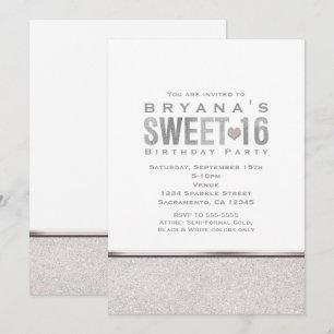 SWEET 16 Silver Sparkle Glam Party Invitations