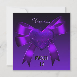 Sweet 16 Sixteen Birthday Heart Deep Purple Invitation