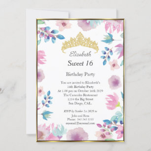 Sweet 16 Sixteen Birthday Party Floral Flowers Invitation