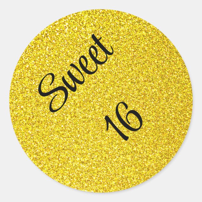 Sweet 16 Sixteen Birthday Party Gold Glitter Classic Round Sticker (Front)