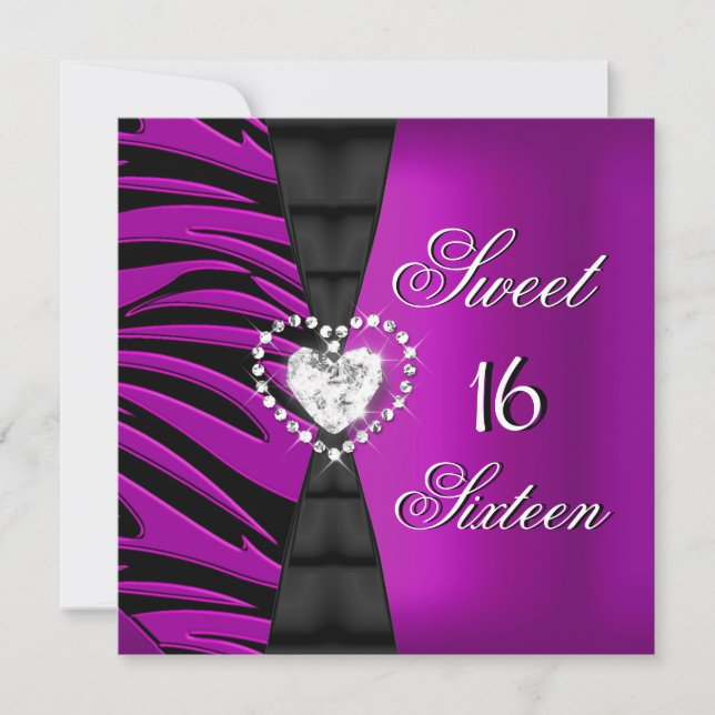 Sweet 16 Sixteen Birthday Party Plum Zebra Pink 2 Invitation (Front)