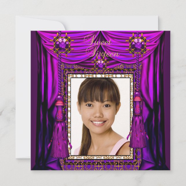 Sweet 16 Sixteen Birthday Party Purple Pink Gold Invitation (Front)