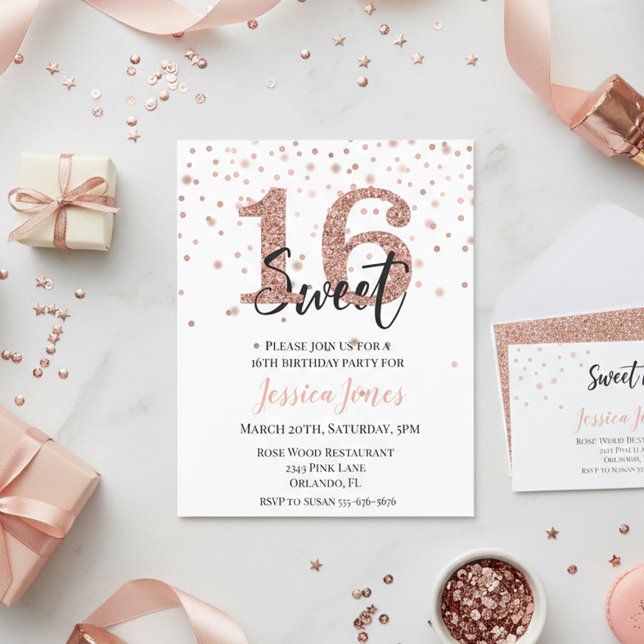 Sweet 16 Sixteen Birthday Party Rose Gold Budget Flyer (Creator Uploaded)