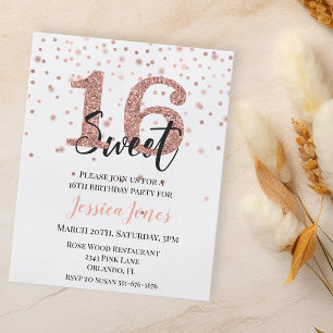 Sweet 16 Sixteen Birthday Party Rose Gold Budget Flyer