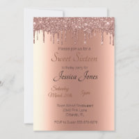 Sweet 16 Sixteen Birthday Party Rose Gold Drips