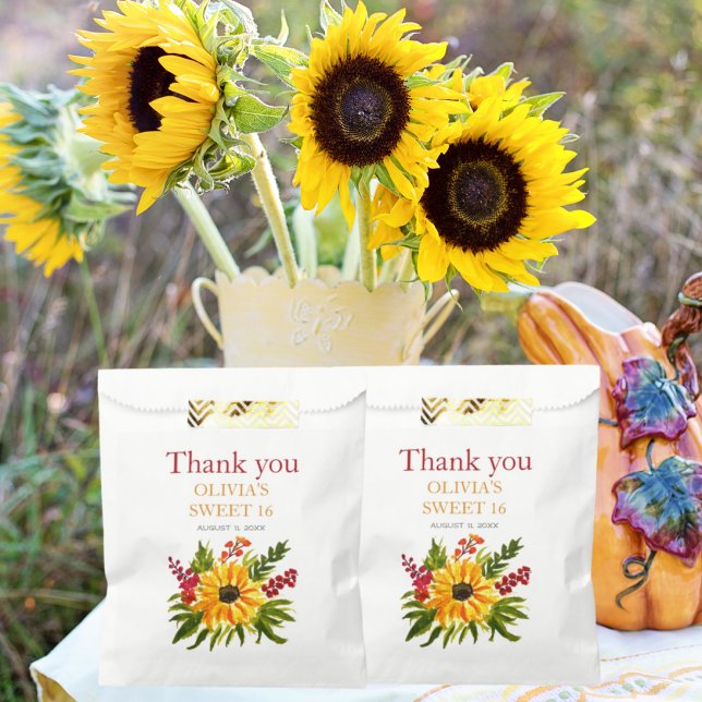 Sweet 16 Sixteen Birthday Party Sunflower Country Favour Bags (Creator Uploaded)