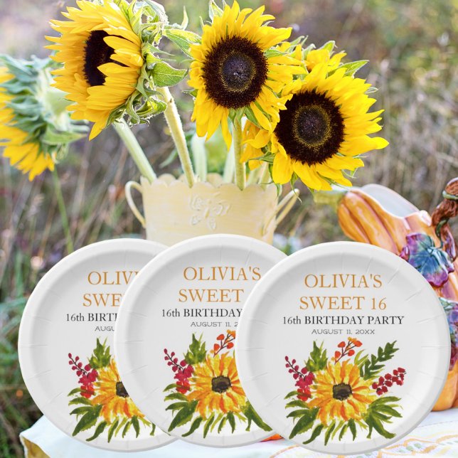 Sweet 16 Sixteen Birthday Party Sunflower Country Paper Plate (Creator Uploaded)