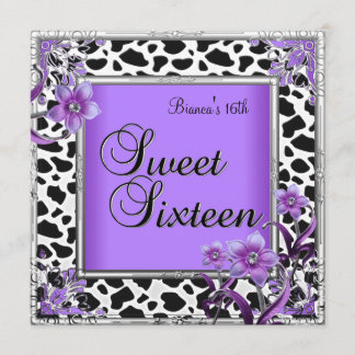 Sweet 16 Sixteen Birthday Purple Silver Black Invitation