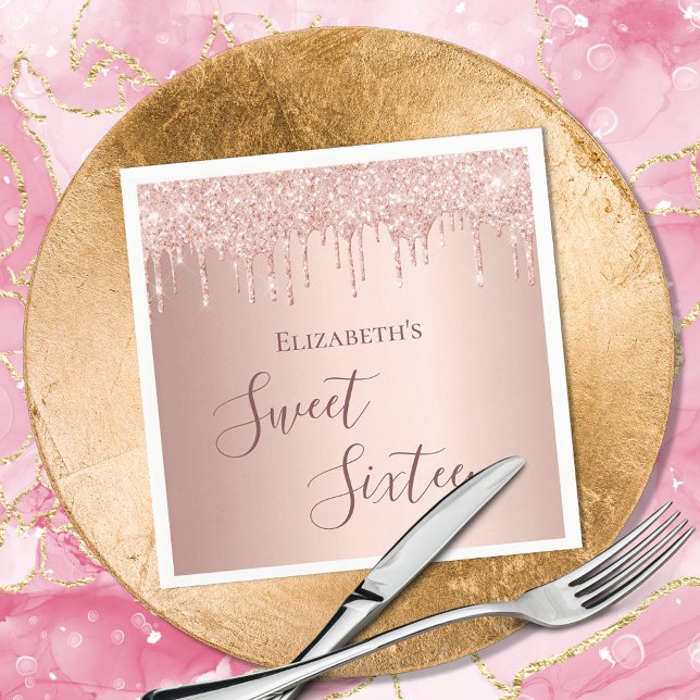 Sweet 16 sixteen birthday rose gold napkin (Creator Uploaded)