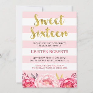 Sweet 16 (Sixteen) Blush Pink Floral God Glitter Invitation