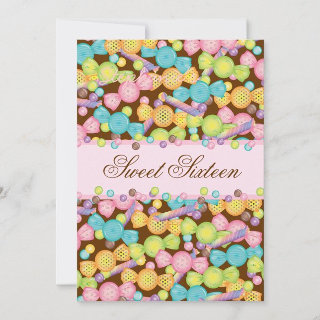 Sweet 16 Sixteen Candy Collection in Pink Brown Invitation (Front)