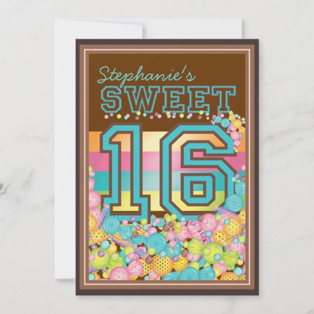Sweet 16 Sixteen Candy Collection in Teal & Brown Invitation (Front)