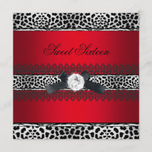Sweet 16 Sixteen Leopard Red Black Diamond Invitation