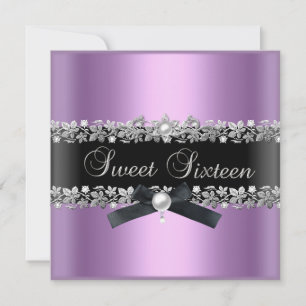 Sweet 16 Sixteen Lilac Pink Black Silver Floral Invitation