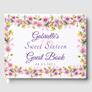 Sweet 16 Sixteen Pink Floral  Guest Book