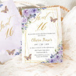 Sweet 16 Sixteen Purple Lilac Floral Butterflies  Invitation<br><div class="desc">Personalise this lovely Sweet 16 invitation with own wording easily and quickly,  simply press the customise it button to further re-arrange and format the style and placement of the text.  Matching items available in store!  (c) The Happy Cat Studio</div>
