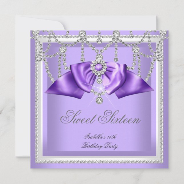Sweet 16 Sixteen Purple White Diamond Party 2F Invitation (Front)