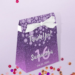 Sweet 16 sixteen purple with pink diamonds glitter favour box