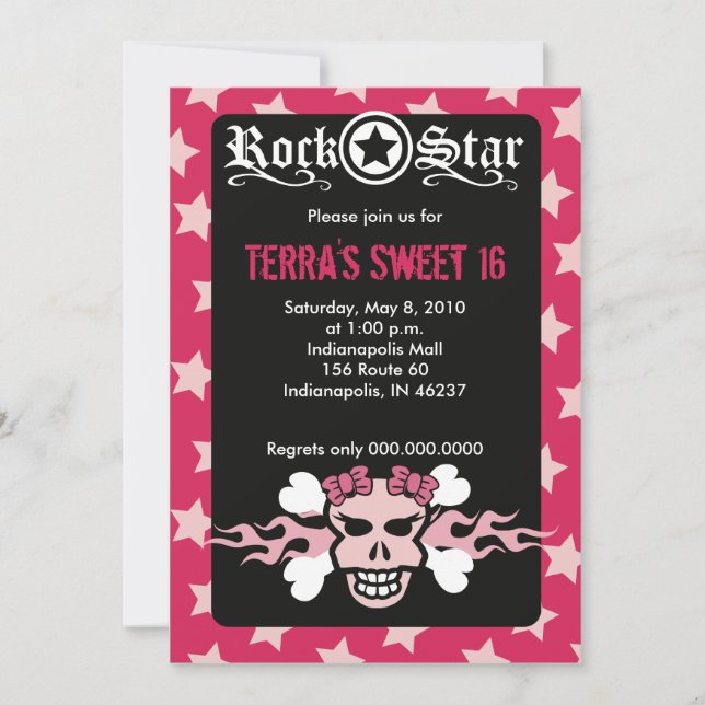 SWEET 16 SIXTEEN SKULL PUNK ROCKER BIRTHDAY INVITATION (Front)