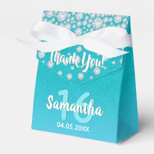 Sweet 16 sixteen teal blue green glitter name favour box