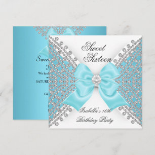 Sweet 16 Sixteen Teal Blue White Diamond Party Invitation