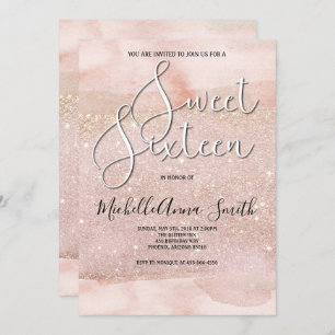 Sweet 16 Sixteen Watercolor Blush Invitation