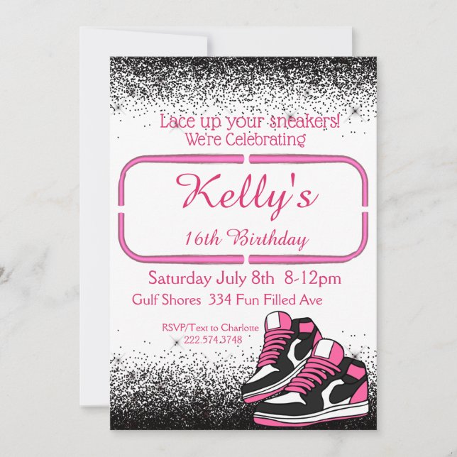 Sweet 16 Sneaker Birthday, Glitter Invitation (Front)