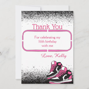 Sweet 16 Sneaker Birthday, Glitter Thank You Card