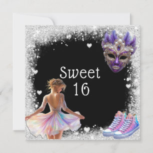 Sweet 16 Sneakers Silver Glitter Mardi Gras Invitation