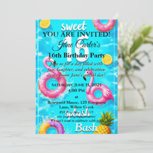 Sweet 16 Splash Bash: Poolside Party Invitation