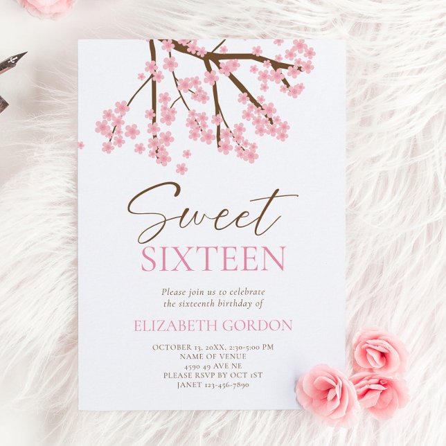 Sweet 16 Spring Cherry Blossoms Floral Birthday Invitation (Creator Uploaded)