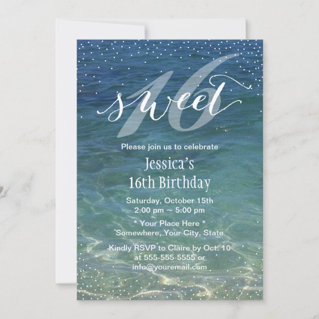 Sweet 16 Summer Beach Modern Confetti Dots Invitation (Front)