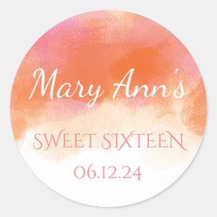 Sweet 16 Summer Blush Pink Coral Watercolor Classic Round Sticker
