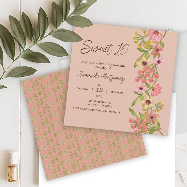 Sweet 16 Summer Pink Floral Boho Birthday Party Invitation (Creator Uploaded)