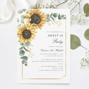 Sweet 16 Sunflower Eucalyptus Birthday Party Invitation