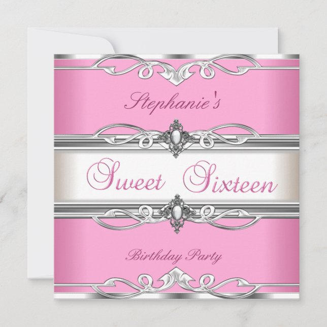 Sweet 16 sweet Sixteen Birthday Party Pink Silver Invitation (Front)