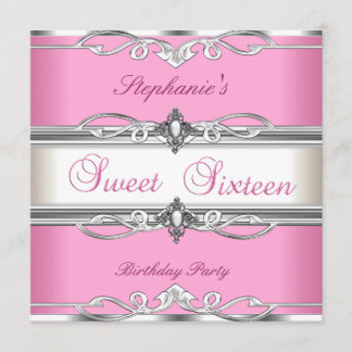 Sweet 16 sweet Sixteen Birthday Party Pink Silver Invitation