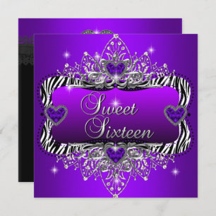 Sweet 16 Sweet Sixteen Birthday Party Purple Black Invitation