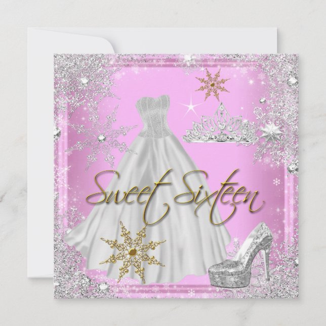 Sweet 16 Sweet Sixteen Pink White Gold Elite Invitation (Front)