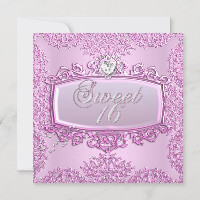 Sweet 16 Sweet Sixteen Pretty Pink Heart Invitation (Front)